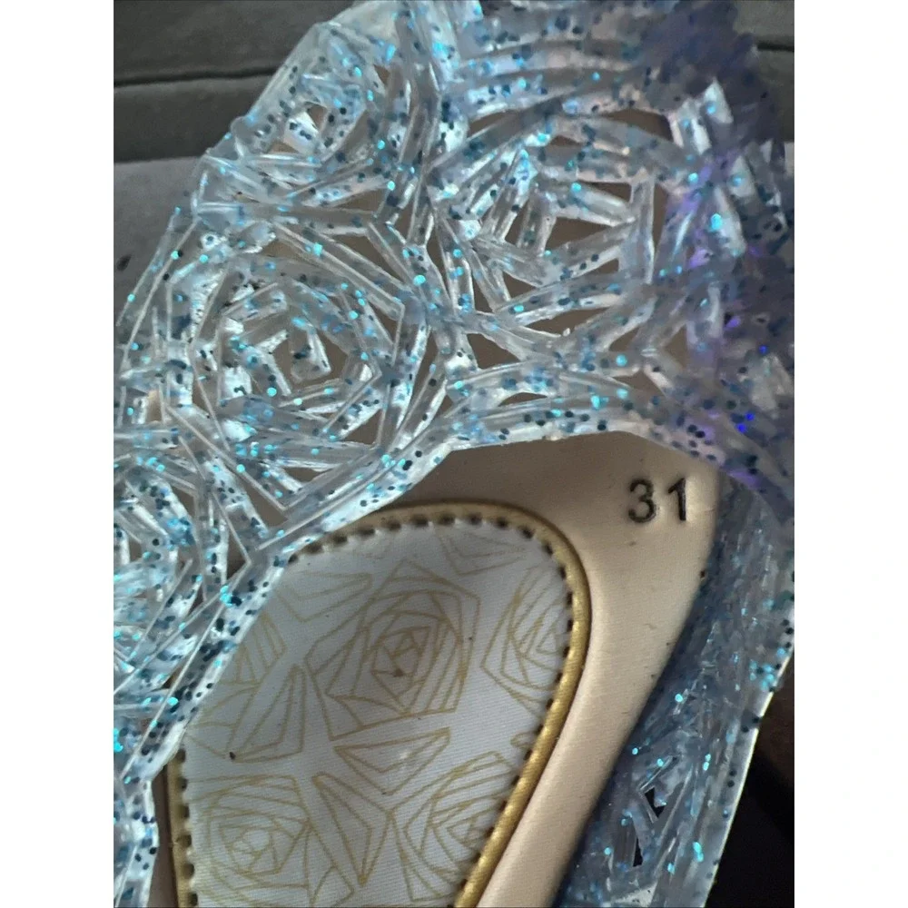 GUGUYeah Jelly Shoes Kids Size‎ 31 Blue Glitter Rose Cutout Mary Jane Flats